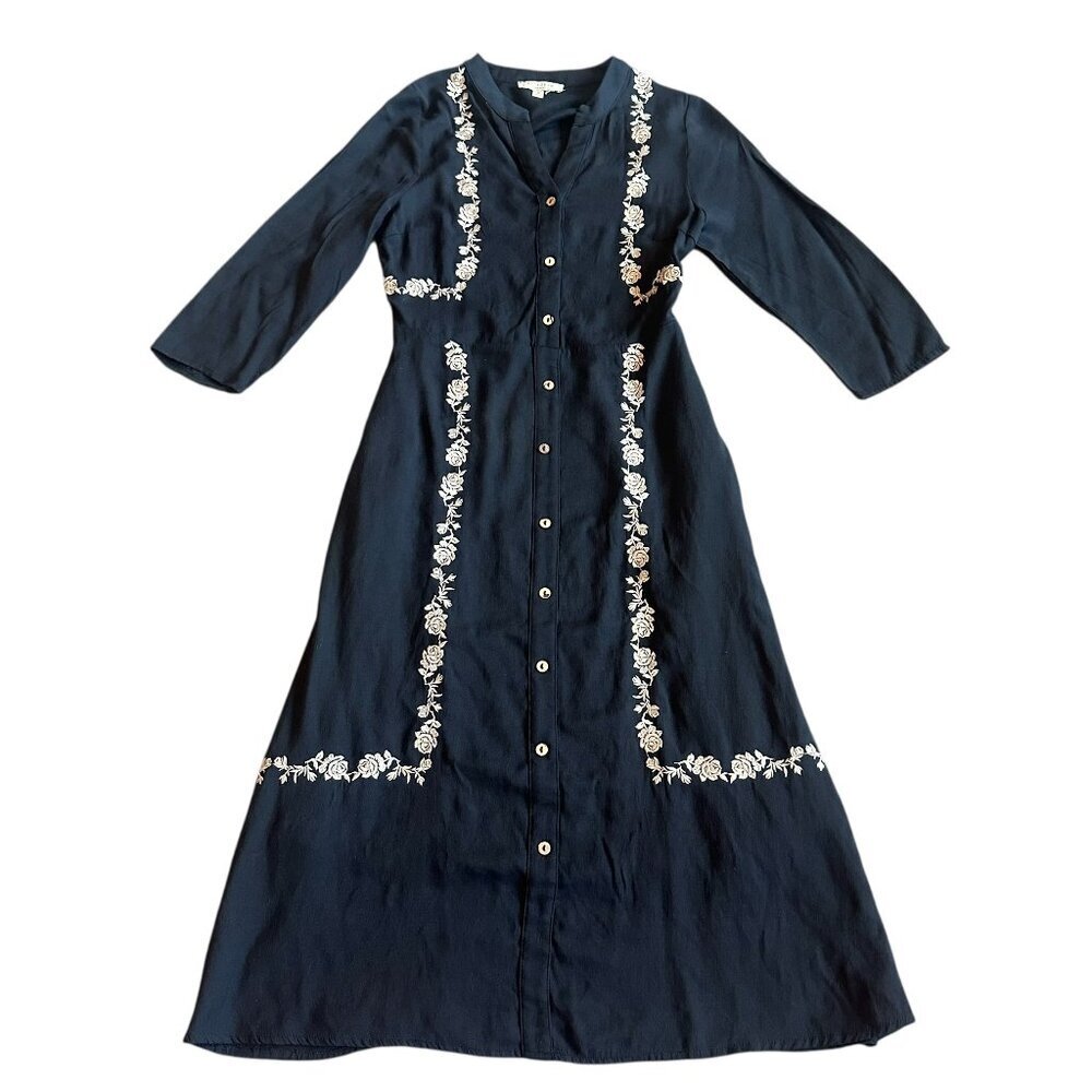 Polagram Navy Blue Midi Dress with White Floral Accents